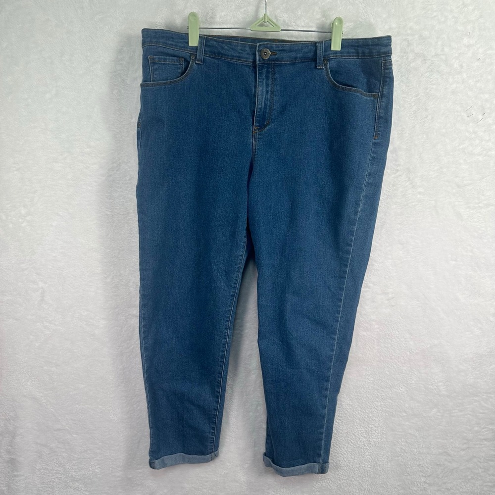 Style & Co Jeans Women 16 Blue Boyfriend Ankle Cuffed Stretch Denim